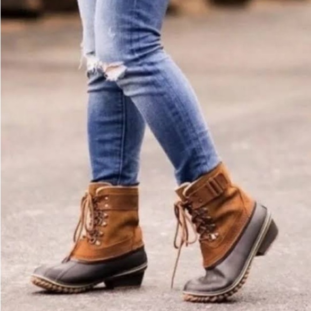Sorel women chestnut brown suede rubber waterproof duck short boots 9 - Picture 2 of 12